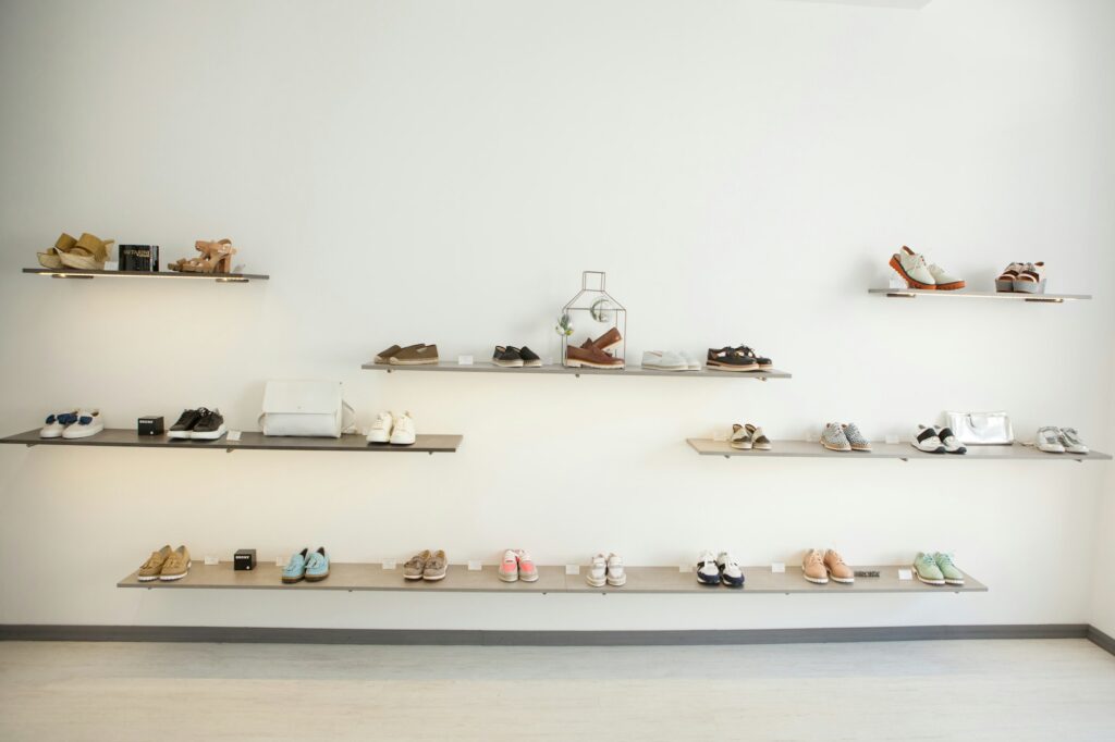 Retail shop. Shoes on shelves